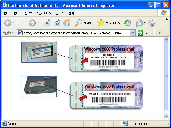 Certificate of Authenticity attached to the chassis of your computer