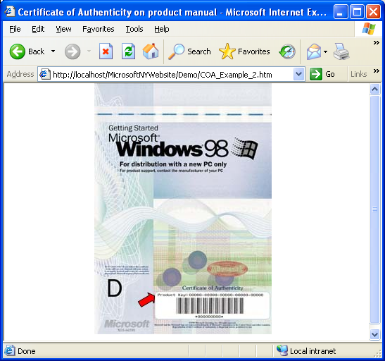 Certificate of Authenticity printed on your Operating System product manual